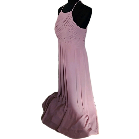 Azazie Womens Vintage Mauve Ginger Halter Pleated Formal Bridesmaid Prom Dress10 - Picture 7 of 15